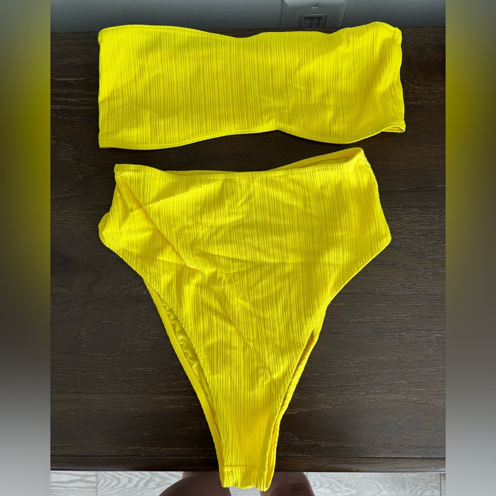 Frankies Bikinis Yellow Ribbed Bikini Set - Picture 2 of 3
